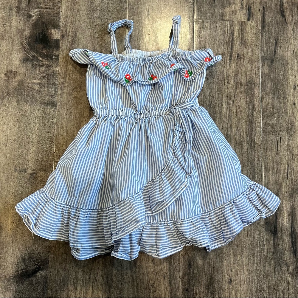 JANIE AND JACK Girls' Blue White Striped Dress w/ Poppies Size 12-18 months